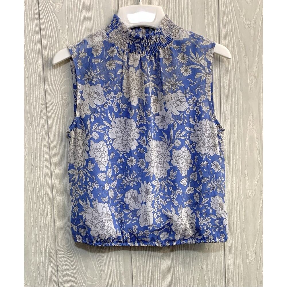Express Blue Floral Sheer Sleeveless Top XS